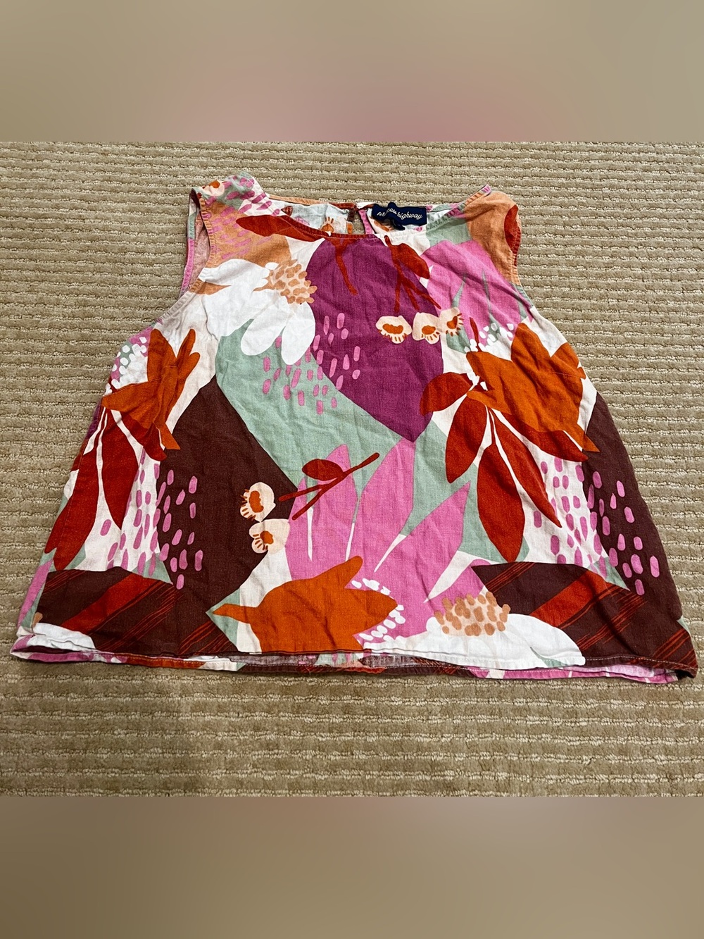 Princess Highway linen pink floral shell sleeveless tank w/ rust and mint accent